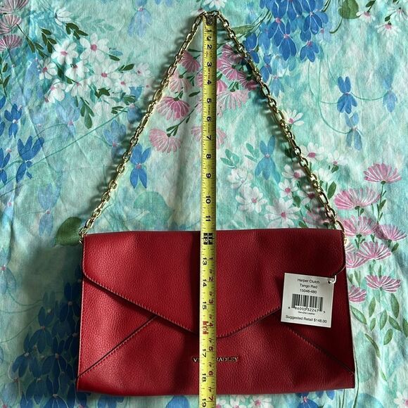 Vera Bradley Harper Leather Envelope Shoulder ClutchTango Red - Picture 10 of 12